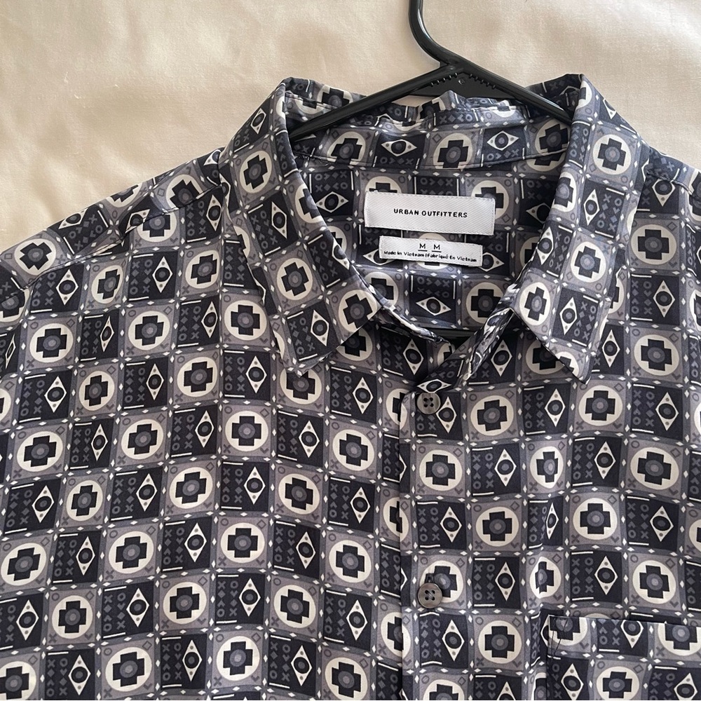 Silky Long Sleeve Geometric Print Shirt